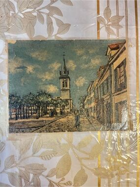 Vintage French Street Scene Art Print with Church Steeple